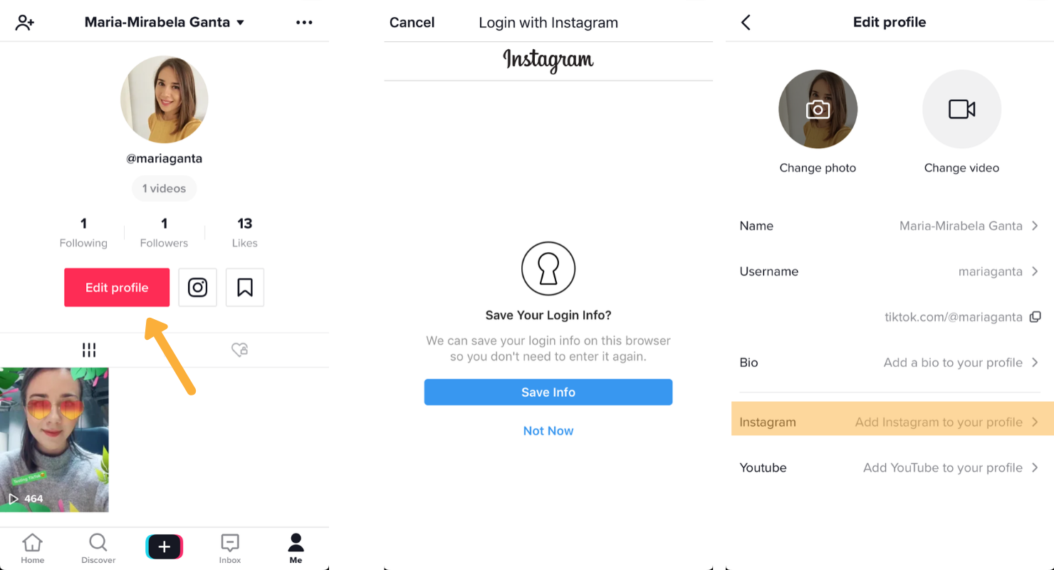 Add your Instagram profile to your TikTok account