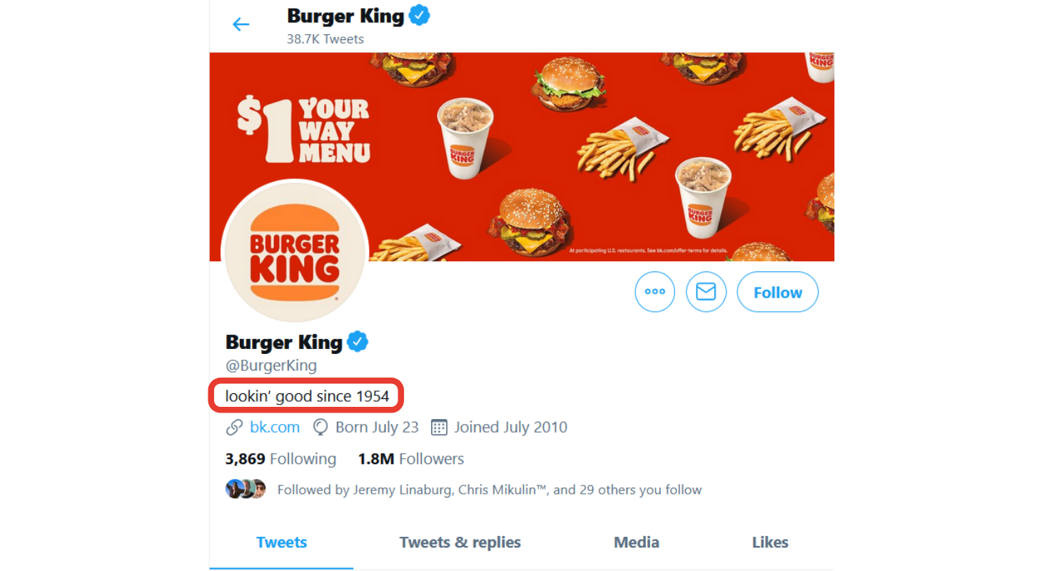 Burger King's Twitter profile