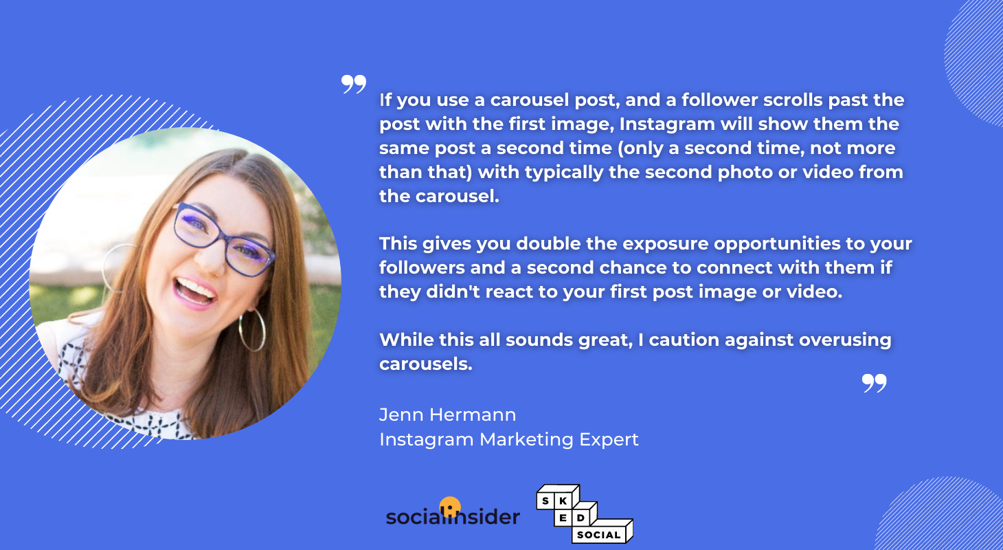 Jenn Hermann's quote about the benefits of using Instagram carousels
