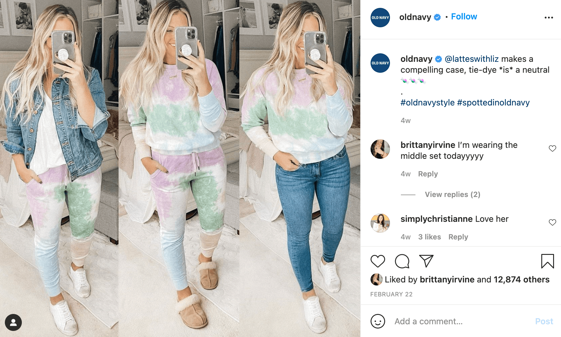 An Old Navy post on Instagram that shows the possibilities of combining different items.