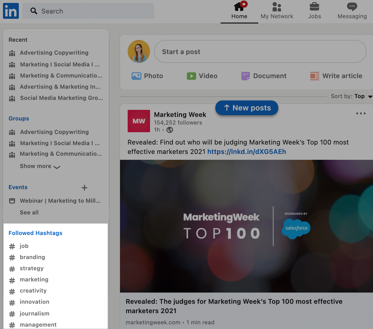 This picture shows how the list of hashtags that you follow on LinkedIn looks like