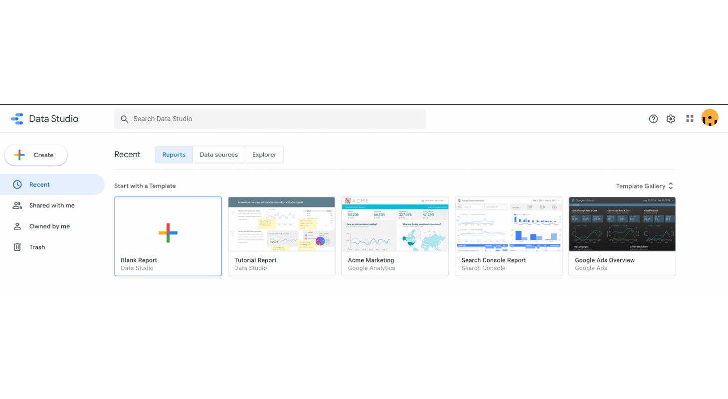 How to create a new report in Google Data Studio