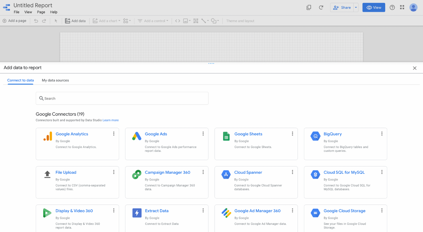 Choose what data to add in Google Data Studio