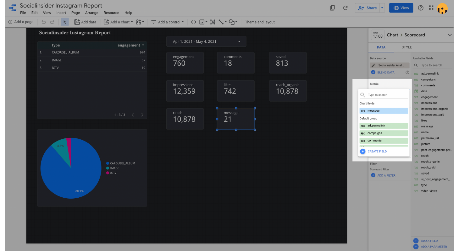 How to edit the metrics in Google Data Studio