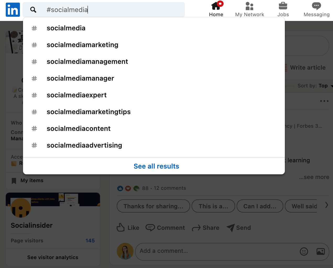 This picture shows how you can follow hashtags on LinkedIn.