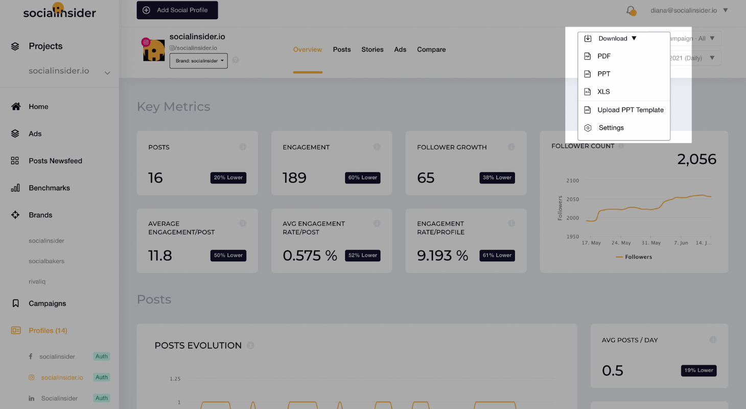 How to download your social media reports with Socialinsider