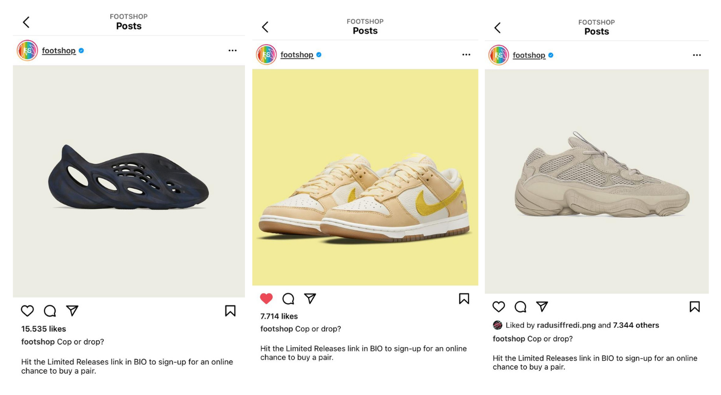 Footshop asks questions in Instagram posts.