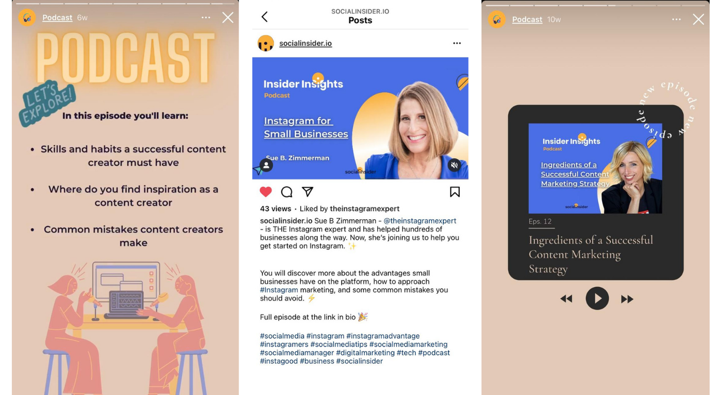 Here are Socialinsider's podcast Instagram posts.
