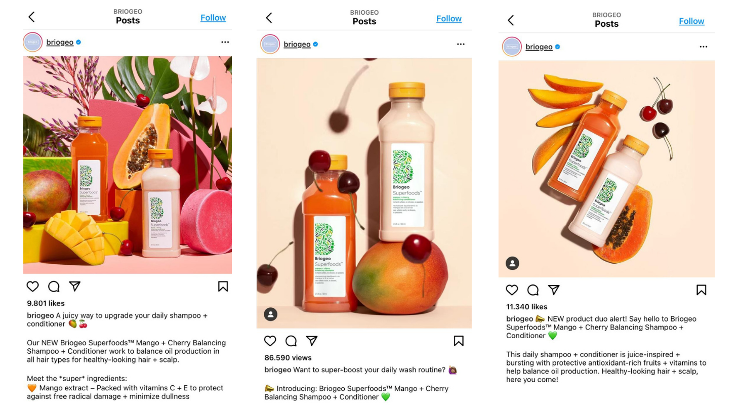 These are Briogeo's Instagram product teasers.