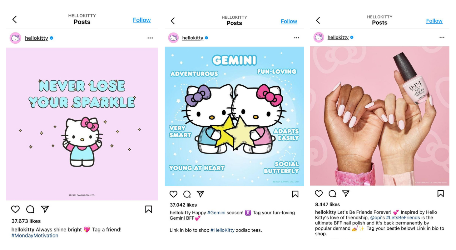 Hello Kitty encourages its followers to tag a friend in its Instagram posts.