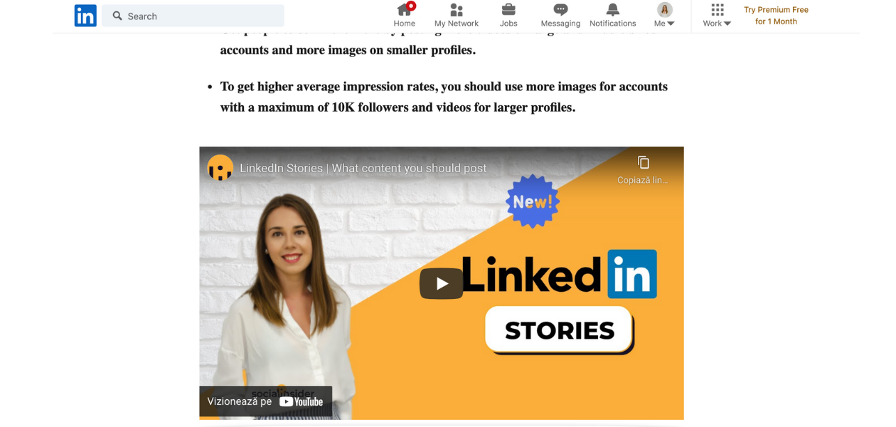 Insert a video into your LinkedIn article