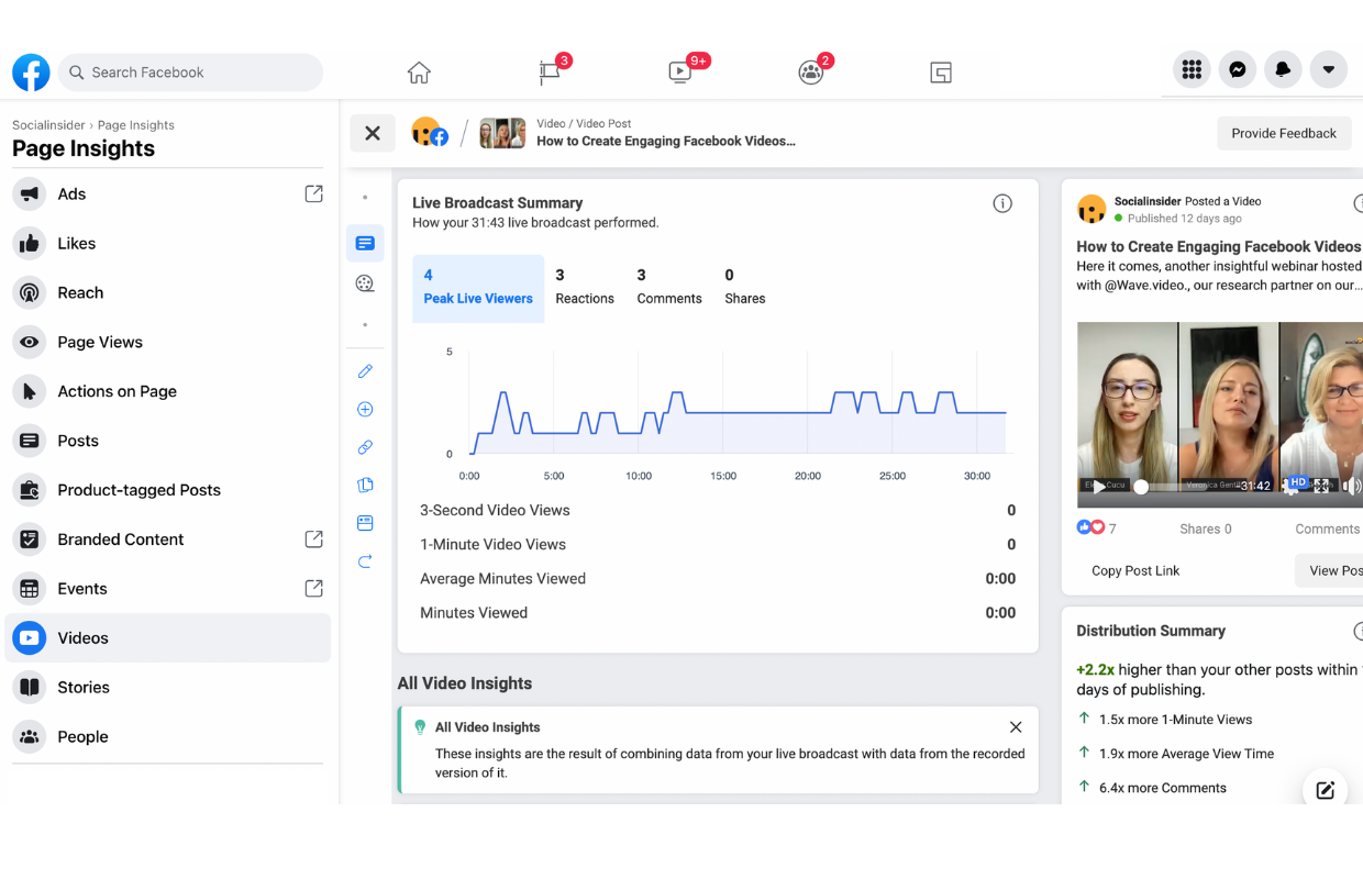 Individual video performance in Facebook Insights