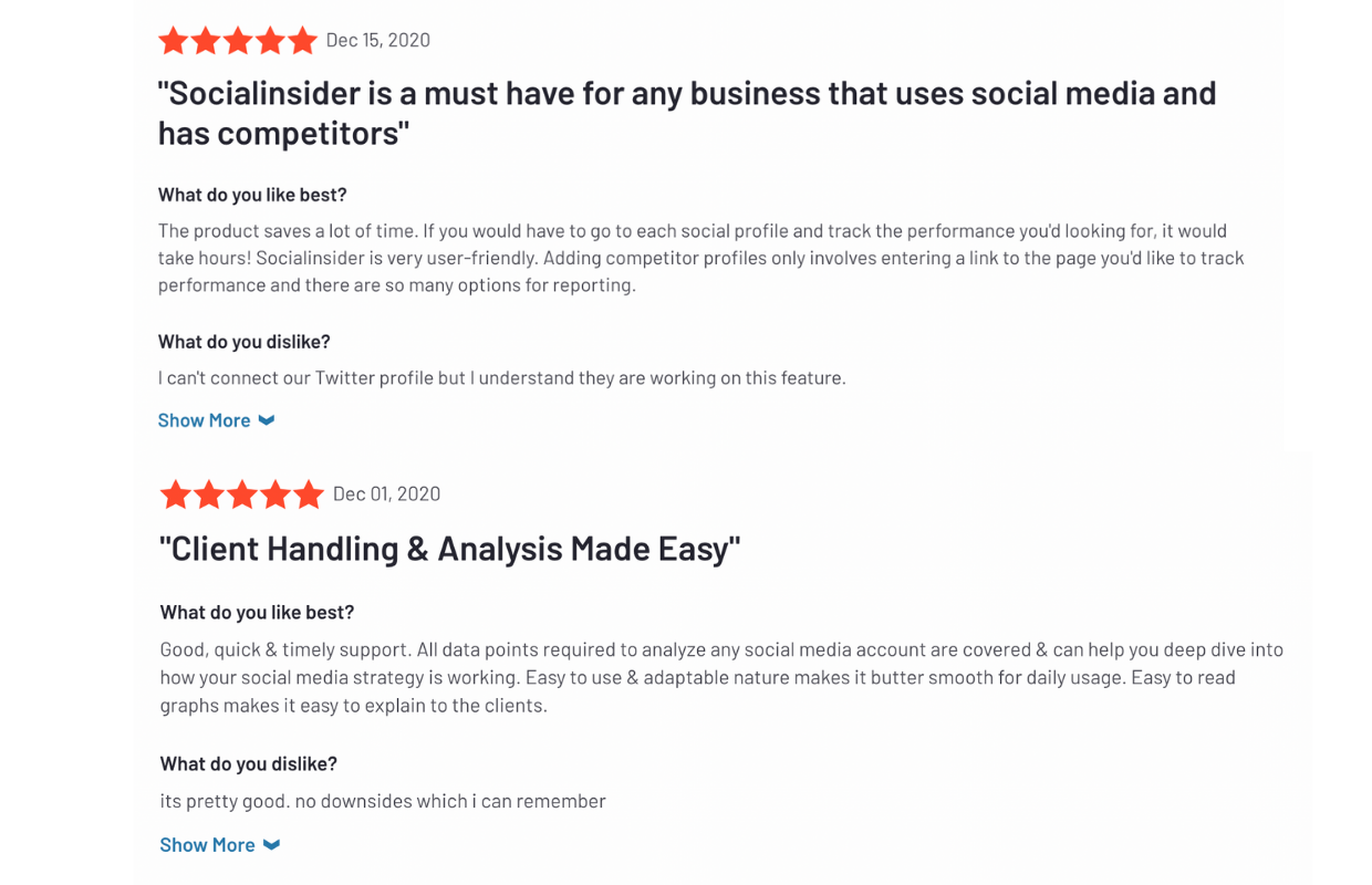 Socialinsider customer reviews