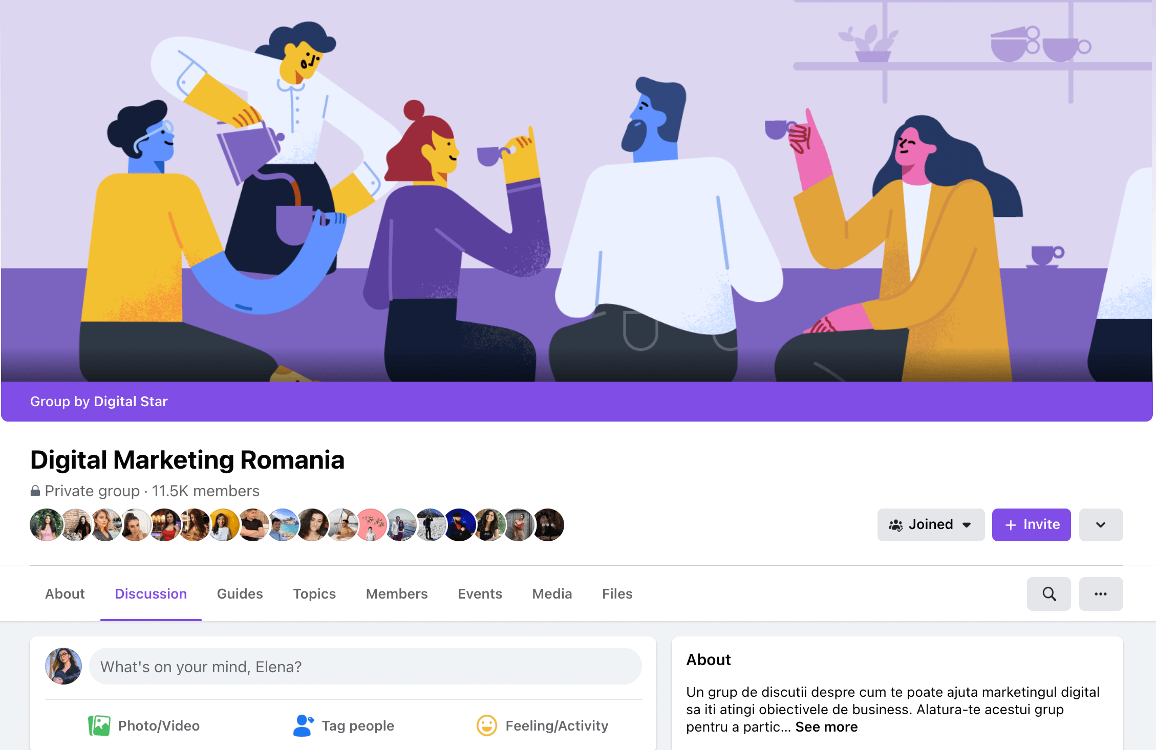 This is an example of how a Facebook group is displayed in the platform.