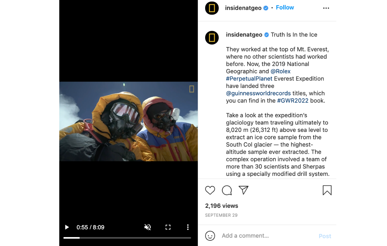This is an Instagram post from one of National Geographic's accounts related to the Perpetual Planet campaign the brand conducted.