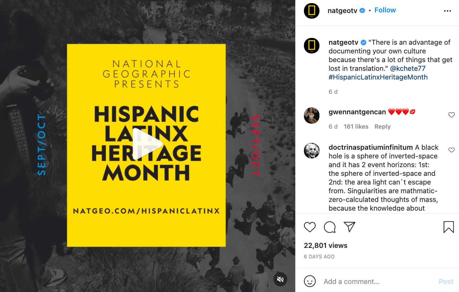 This is an Instagram post related to one of National Geographic's social media campaigns.