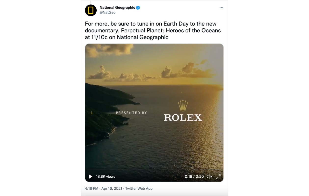 This is an example of a National Geographic tweet about the social media campaign called Heroes of the ocean.