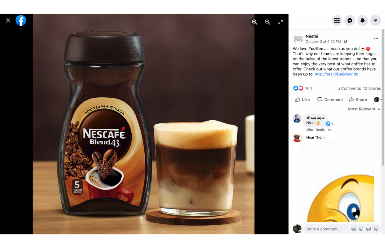 This is an example of Nestlé's Facebook post.