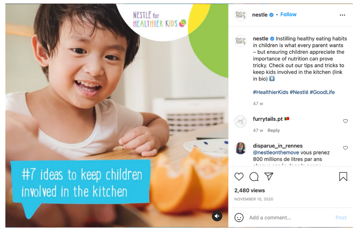 This is an Instagram post of Nestlé's "Healthier Kids" campaign.