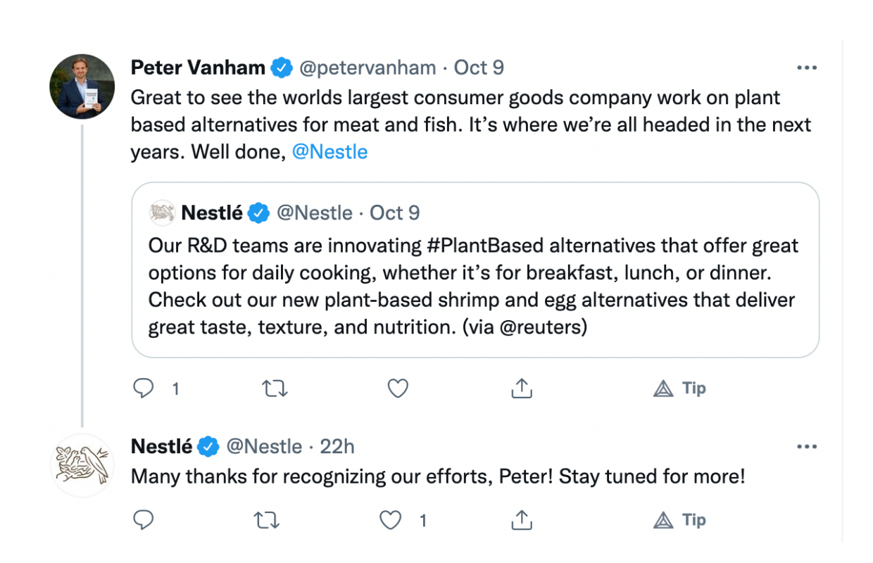 This is an example of Nestlé's Twitter posting.