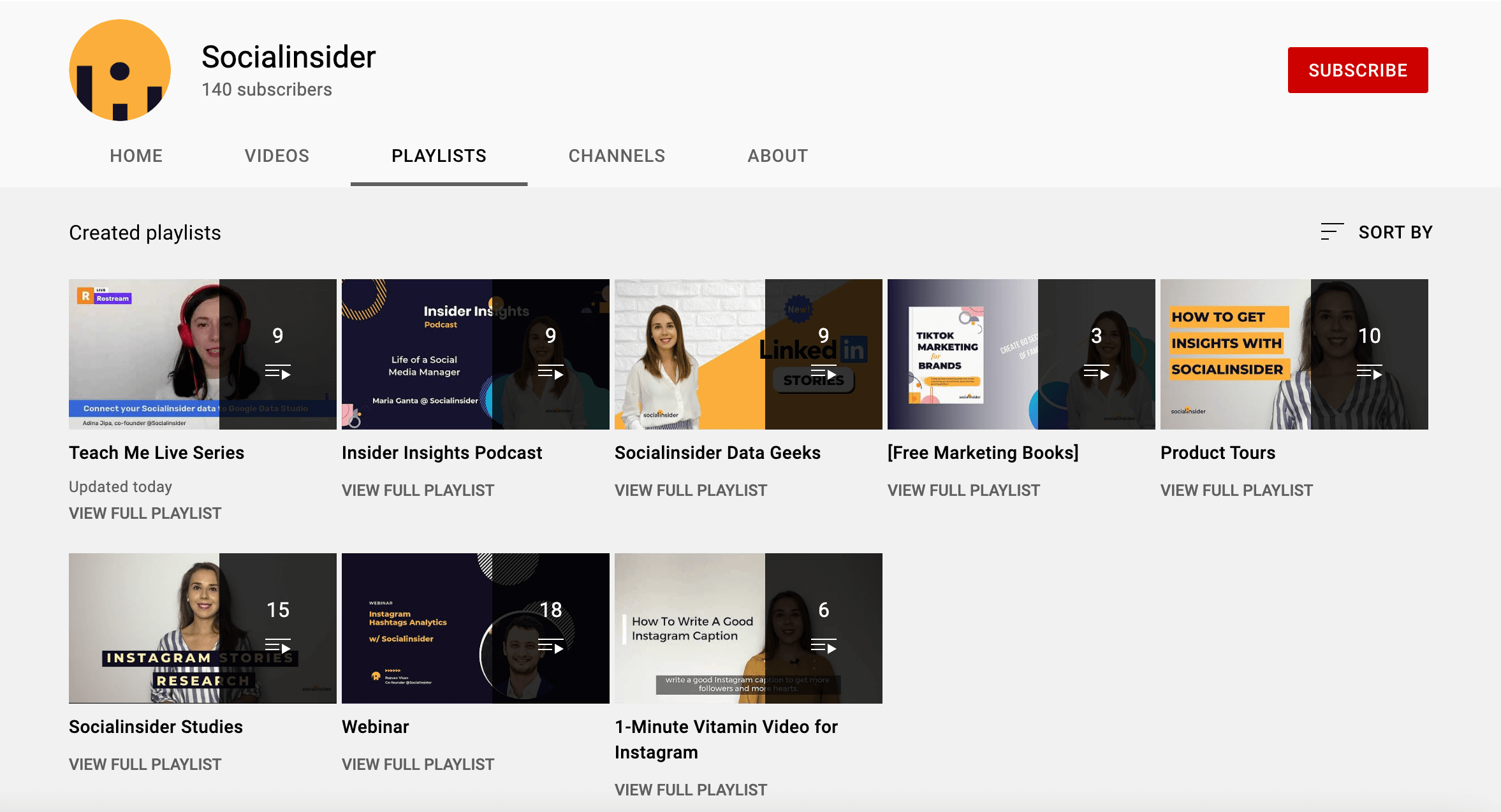 Here's an example of how Socialinsider organizes its youtube playlists.