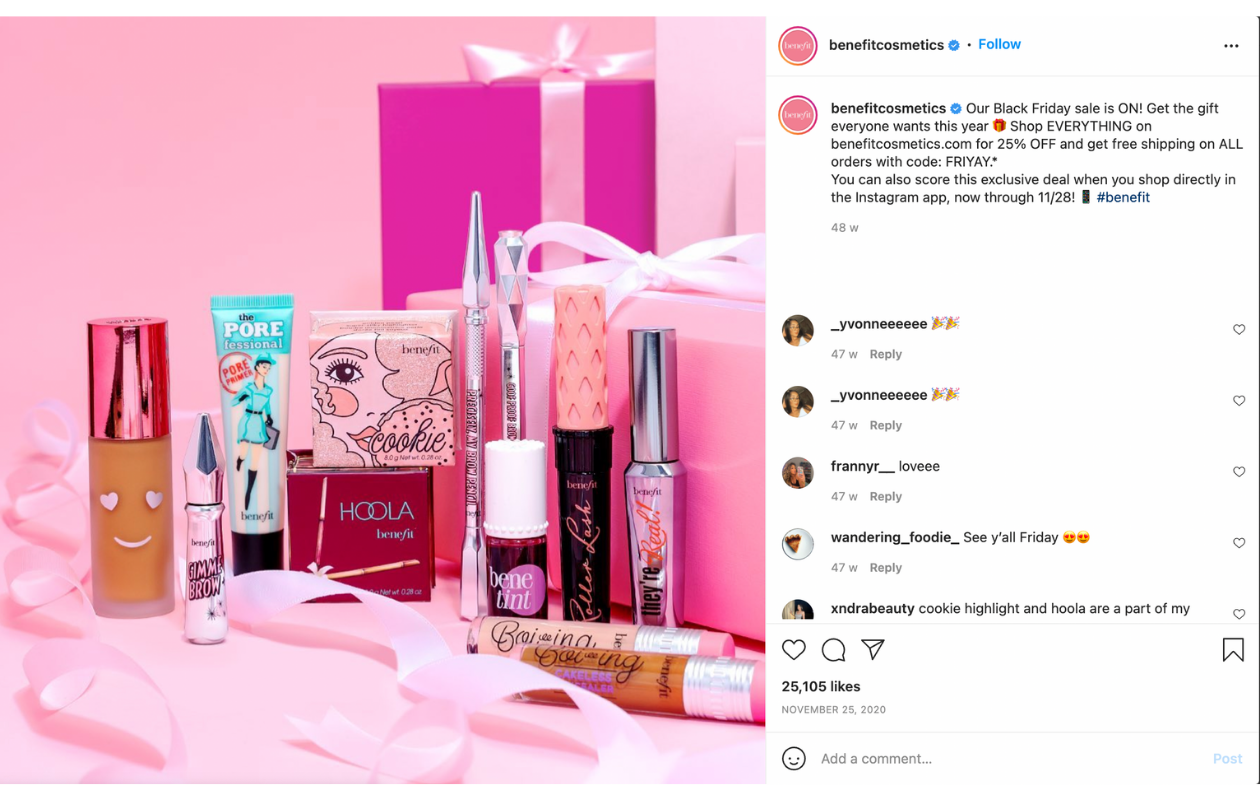 Benefit's Black Friday marketing campaign on Instagram