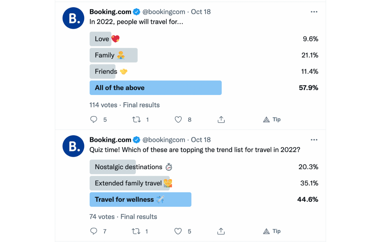 Here's an example of what kind of content Booking.com posts on Twitter.