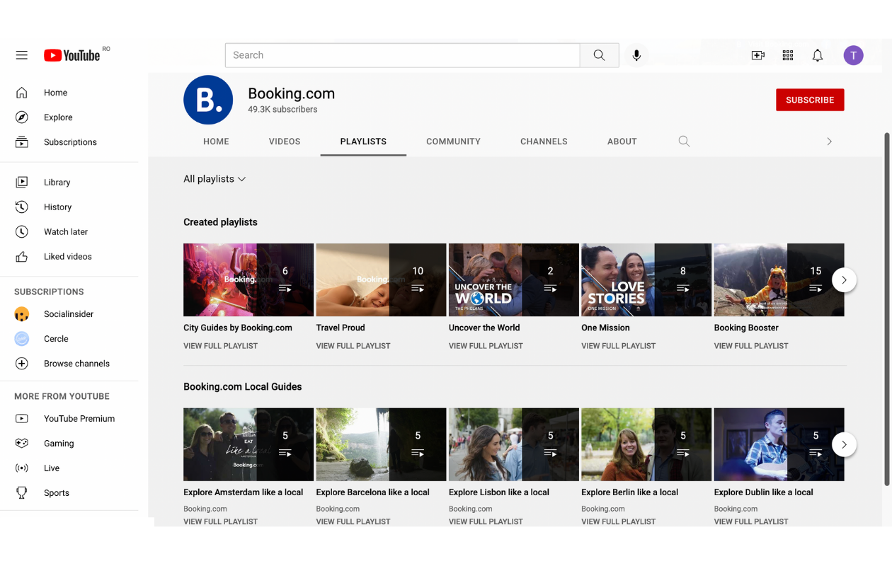 Here's is how Booking.com's YouTube playlists look like.