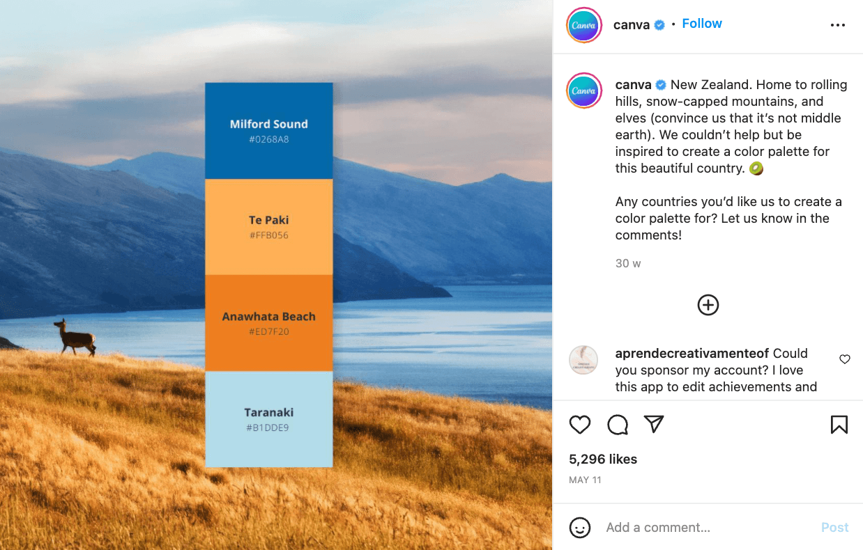 Here's an example of the post type Canva uses to increase engagement on Instagram.