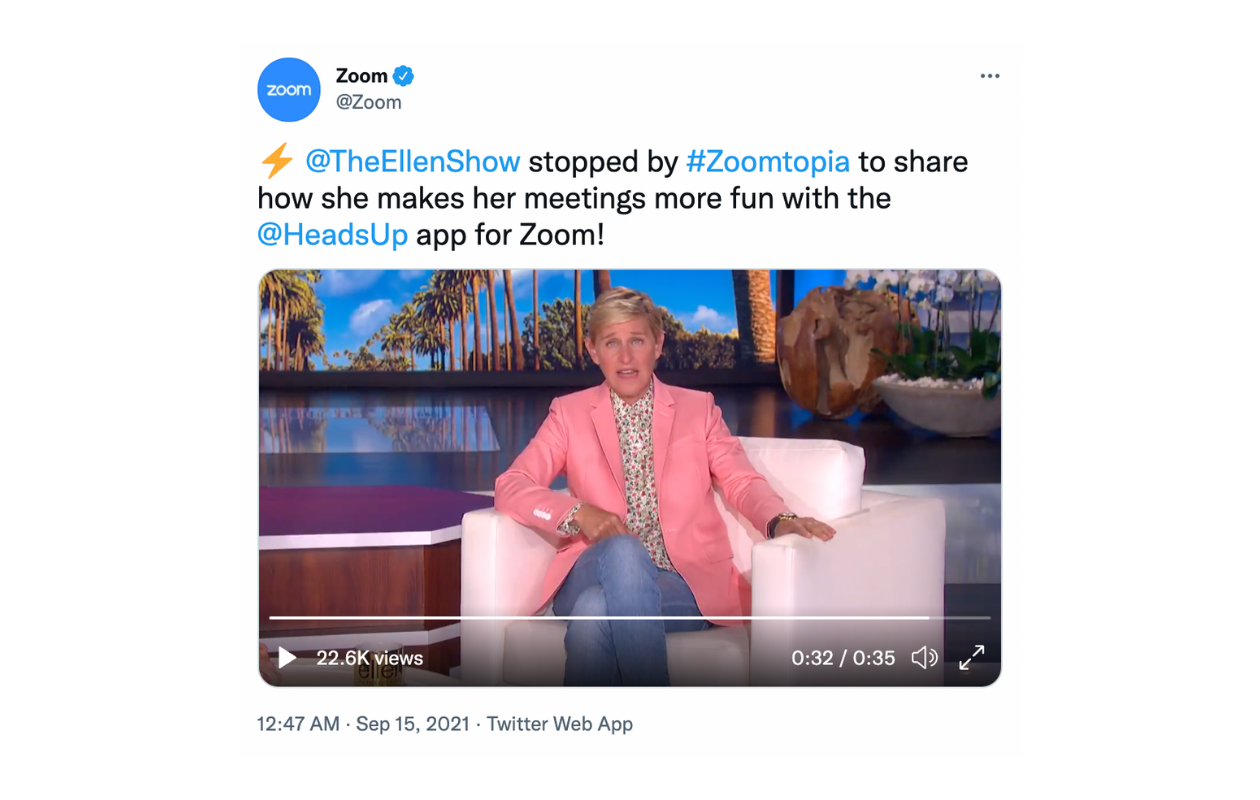 This is an example of a tweet through which Zoomtopia  was promoted on social media, being an event with massive exposure on Zoom's Twitter account.