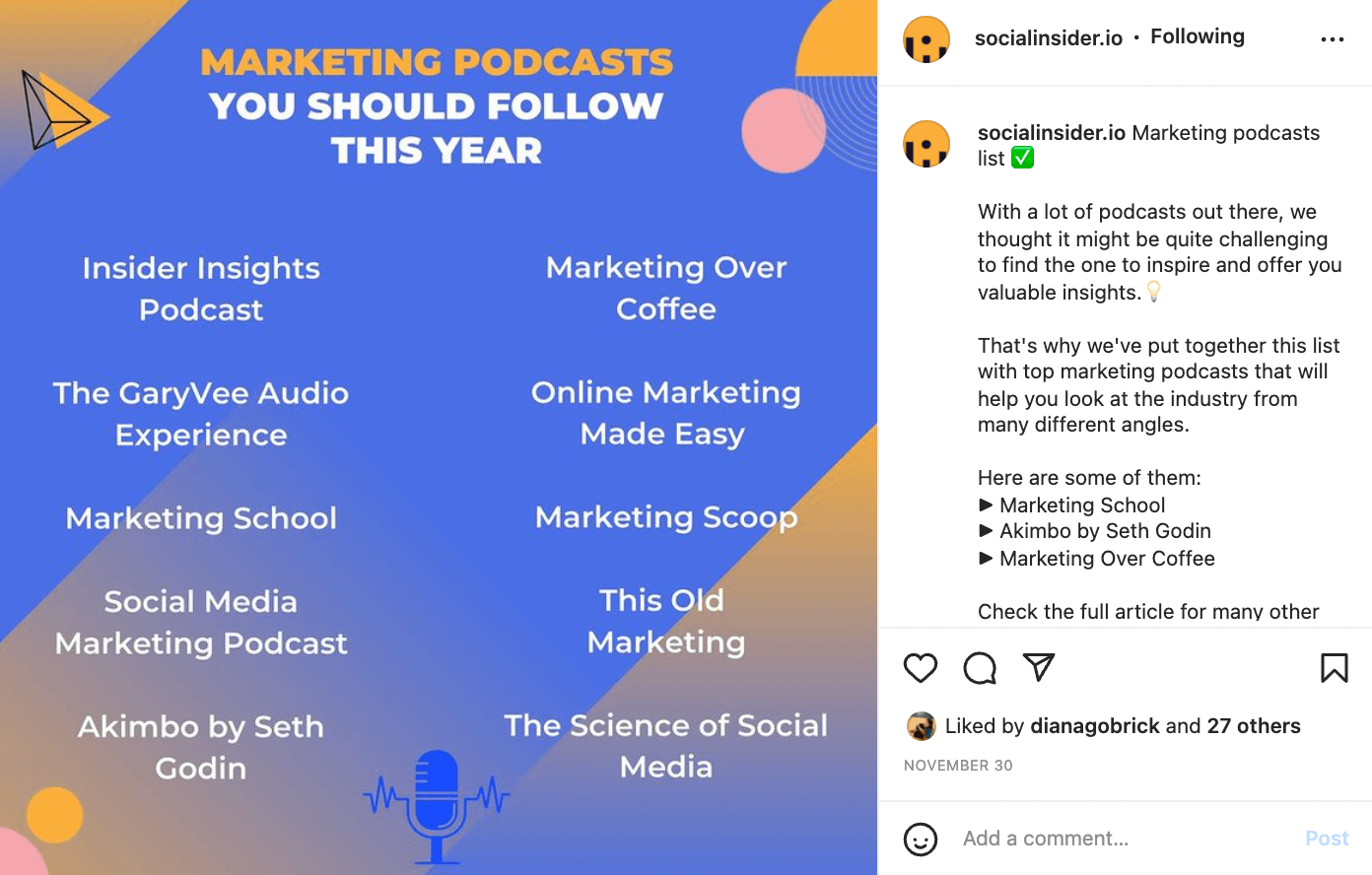 Here is an example of content repurposed on Instagram by Socialinsider.