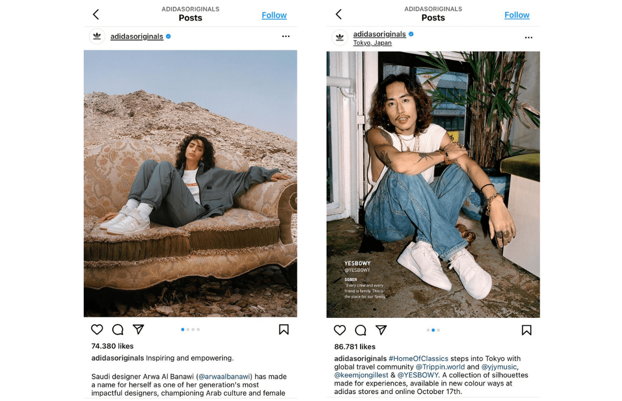 These picture show how Adidas talks about diversity on Instagram.