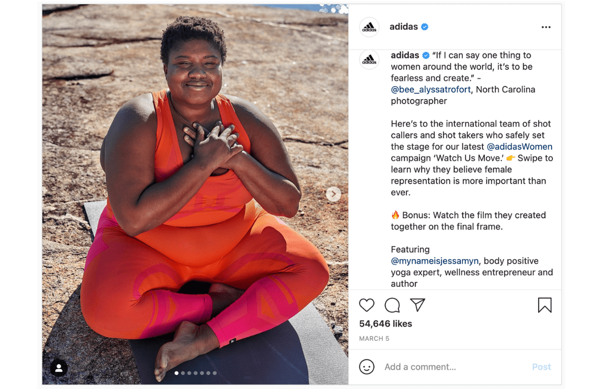 This is a photo showing how Adidas approaches women equality as part of its social media strategy.