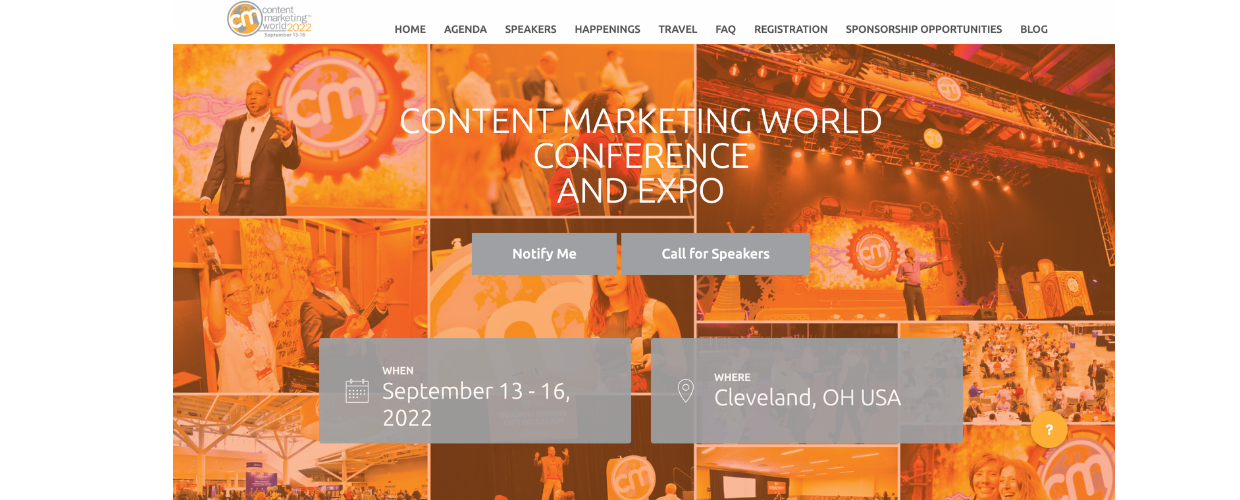 This is the official page of the Content Marketing World Conference 2022.