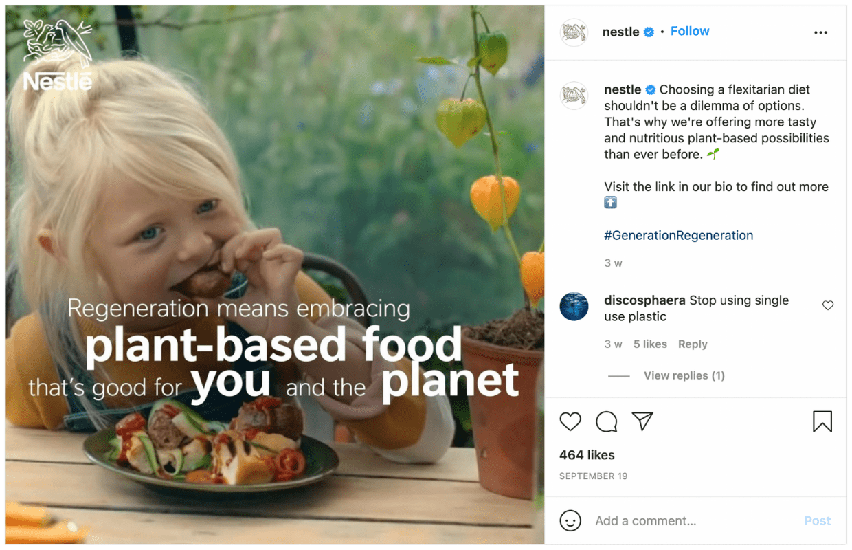 This is an Instagram post of the "Generation Regeneration" Nestle campaign.