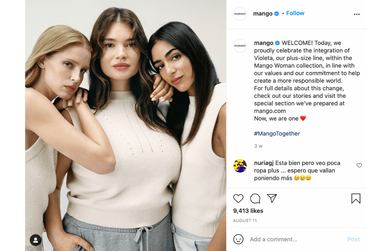  An Instagram posts announcing a new Mango social media campaign.