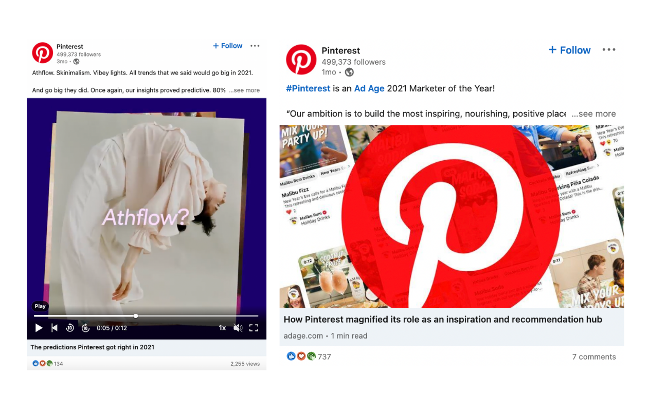 Here you’ll find an example of what type of content Pinterest posts on LinkedIn.