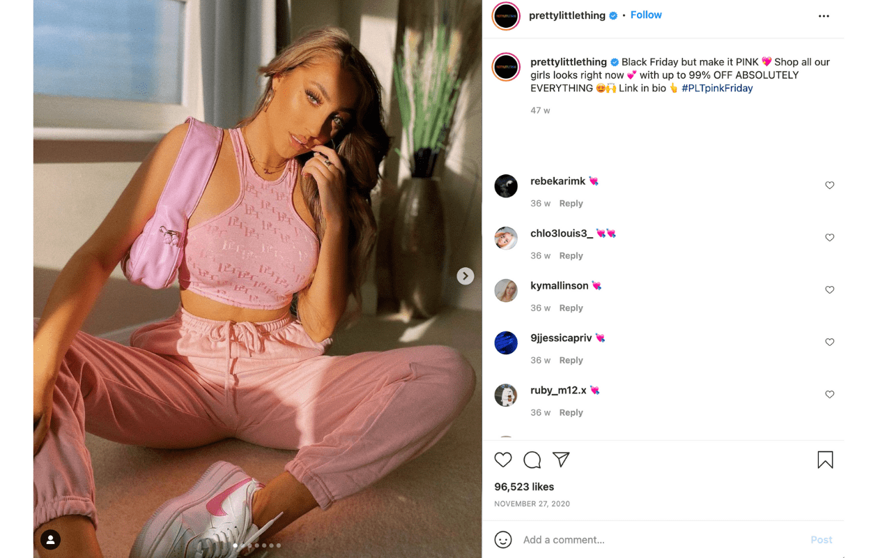Pretty Little Thing approached Black Friday campaign on Instagram
