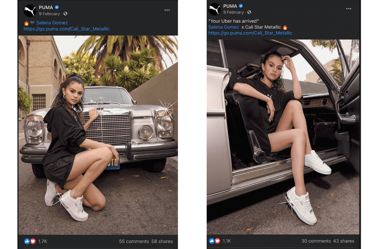 Here you can see some social media posts from Puma's campaign with Selena Gomez.