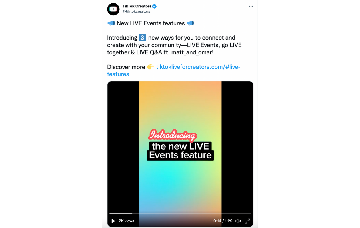 Here is the announcement tiktok posted on Twitter about introducing new live features that are likely to become the hottest TikTok trends.