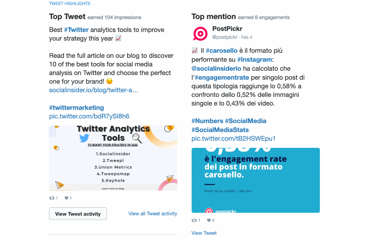 This image shows how to access top tweets and top mentions metrics in Twitter analytics dashboard.