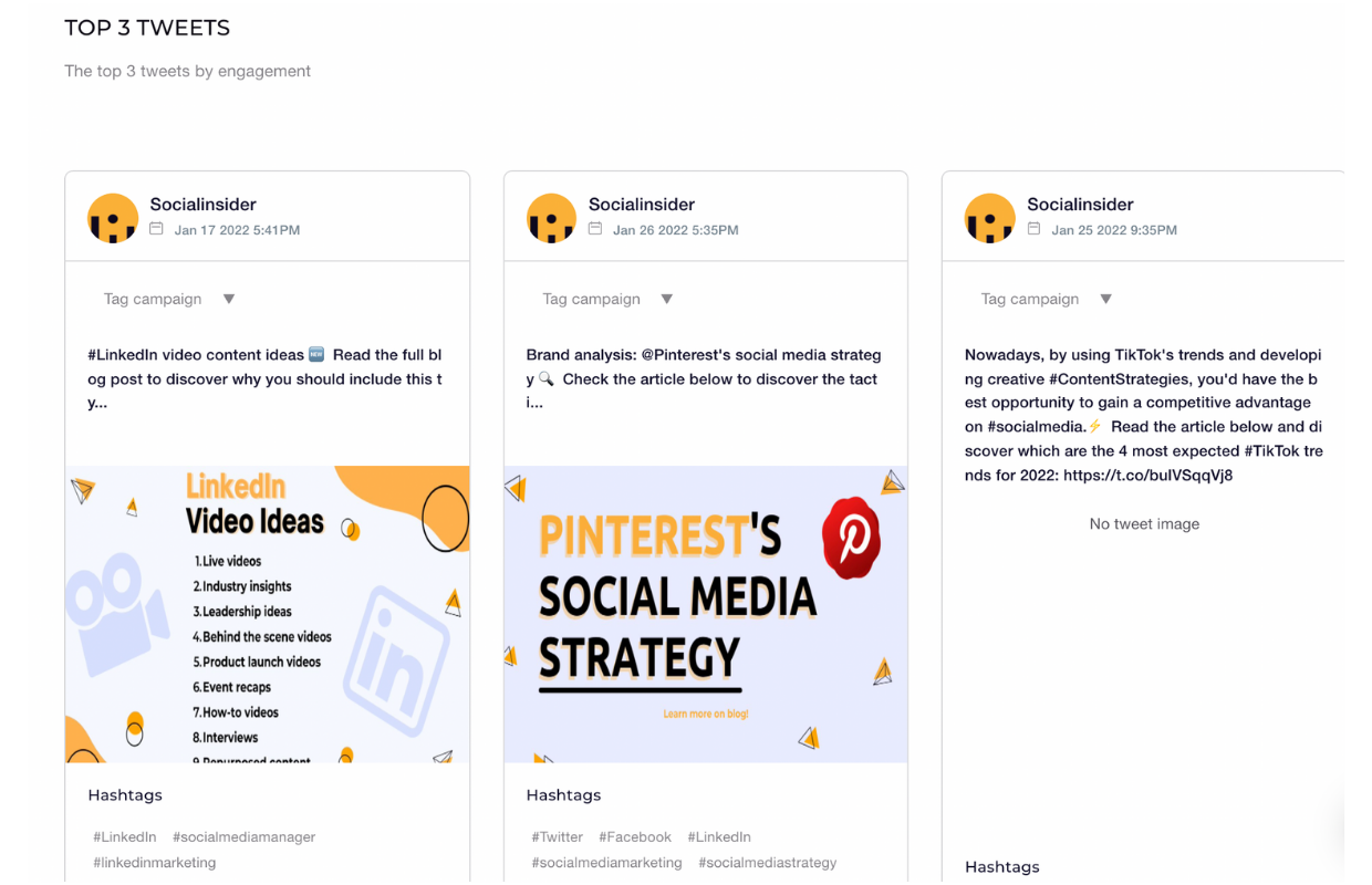 This image shows how to access your top tweets metric in Socialinsider.