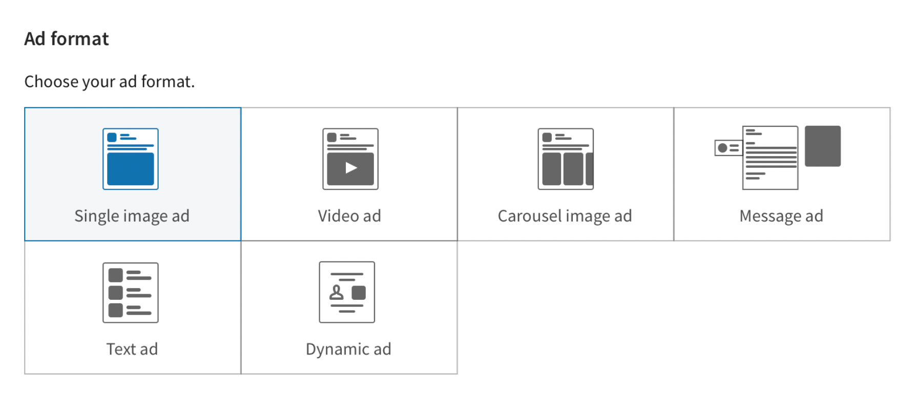 Here you can see what formats LinkedIn offers for its paid ads.