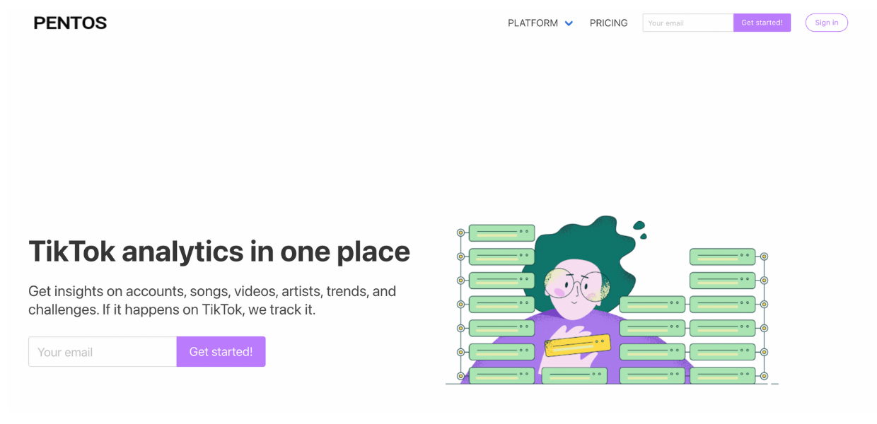 This image shows the web page of Pentos, a TikTok analytics tool.