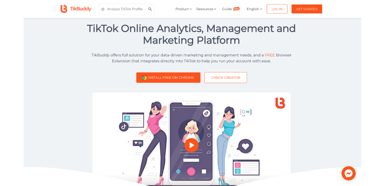This image shows TikBuddy, a TikTok analytics tool.