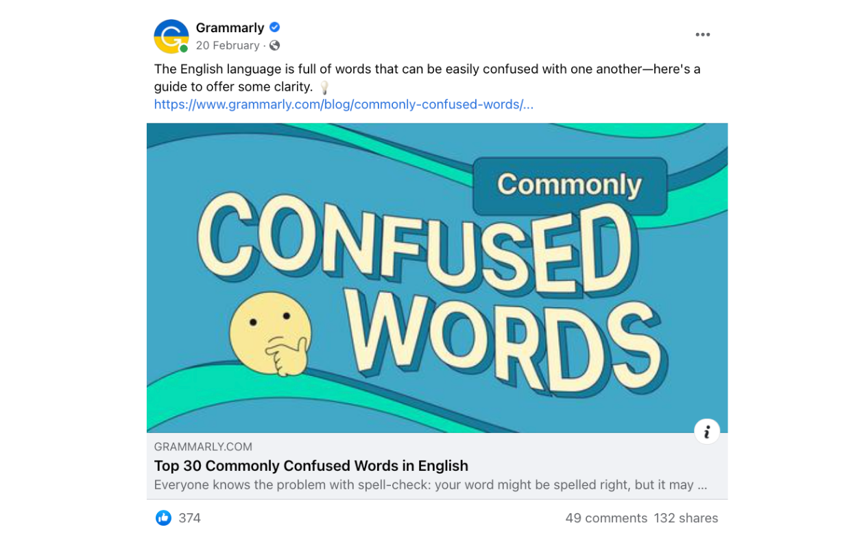 This is an example of Grammarly's type of posts on Facebook.
