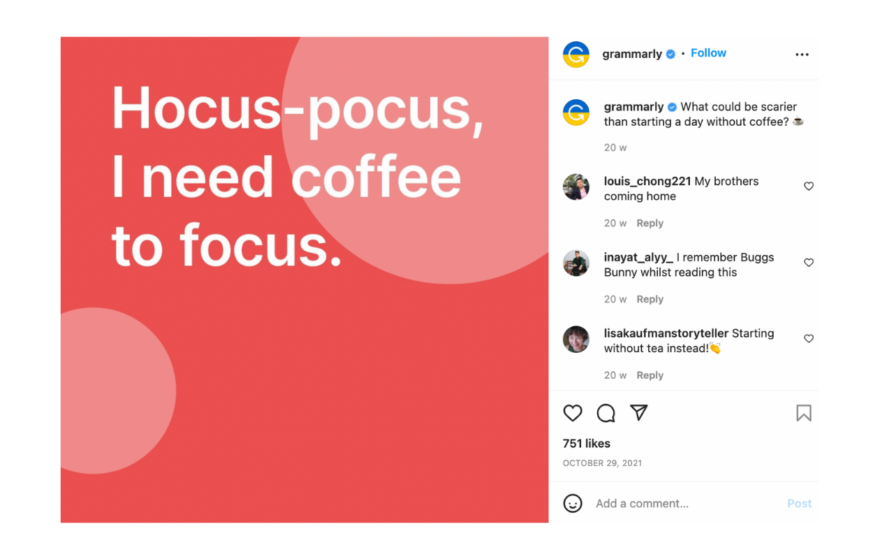 This is an example of Grammarly's type of posts on Instagram.