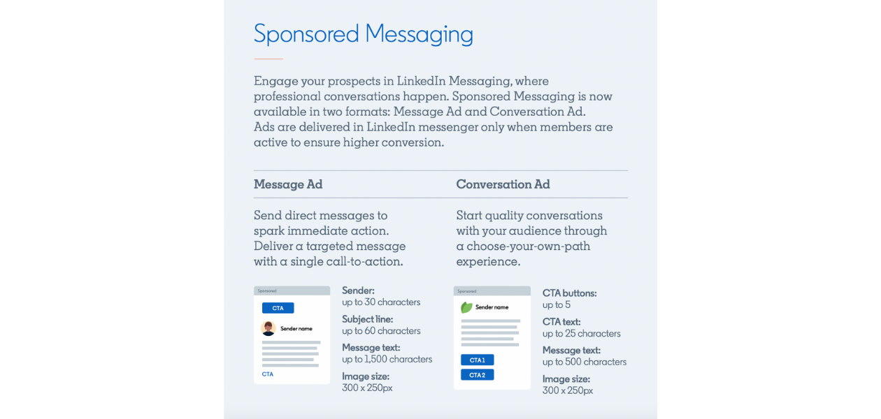 Here you can see more info about the Linkedin sponsored messagea ad.