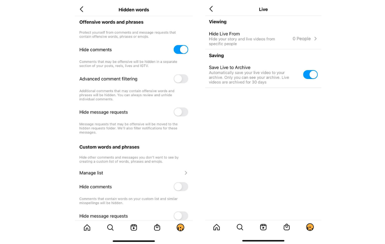 This image shows how to moderate comments during an IG Live.