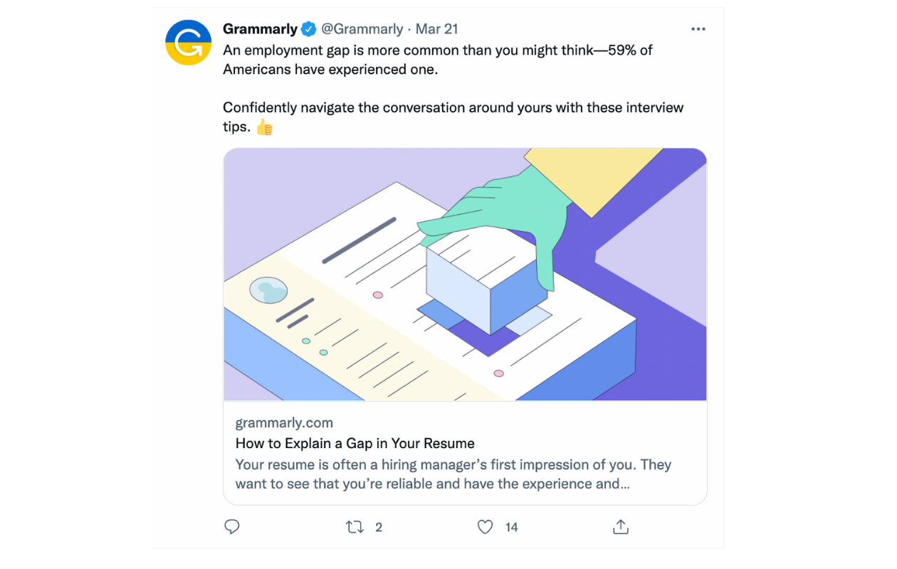 This is an example of Grammarly's type of posts on Twitter.